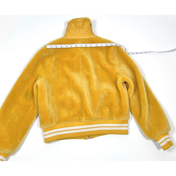 Samantha Sipos Shearling Bomber Jacket Collared Full Zip Pockets Size XS Yellow - Picture 11 of 16